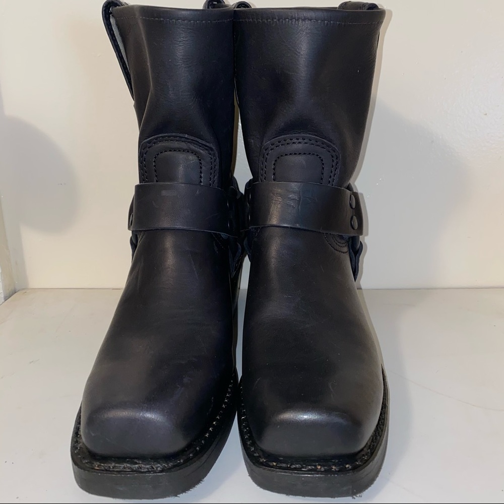 Frye Black Leather Harness Moto Boots - Picture 2 of 8